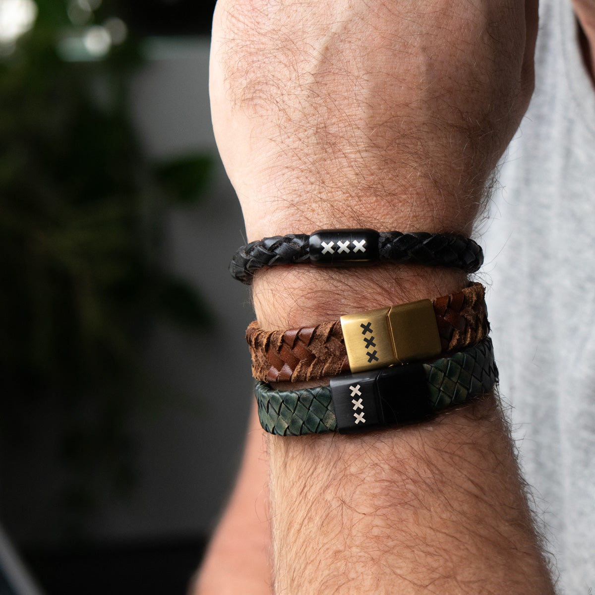 AMSTERDAM SIERAAD - Armband Leer Zwart en wit